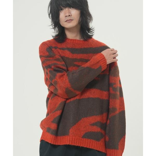 セーター ニット モヘアライク クルーネックマーブル柄ニット(M1) メンズ レディース