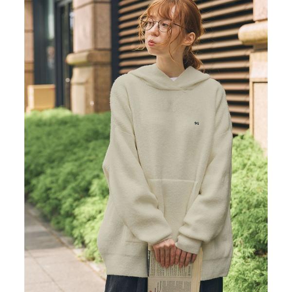 ニット セーター ナンバリング刺繍 オーバーサイズ フード ニットプルオーバー レディース メンズ