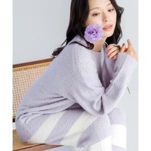 パジャマ ルームウェア モールニットボーダートップス上下セット レディース メンズ