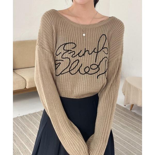 ニット セーター コードロゴ刺繍ニットプルオーバー レディース