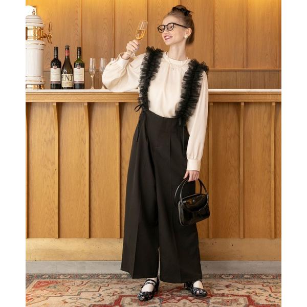 パンツドレス 「BONLECILLnoir」ギャザーハイネックブラウス＆マルチウェイフリルチュールサ...