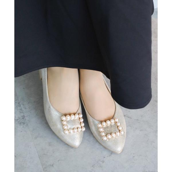 パンプス アーモンドトゥ パールバックル パンプス「日本製」