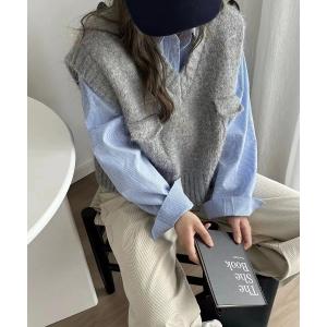 ベスト ジレ Vネックニットベスト レディース