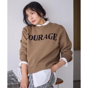 ニット セーター 「洗濯機可」スウェットライクロゴニット レディース