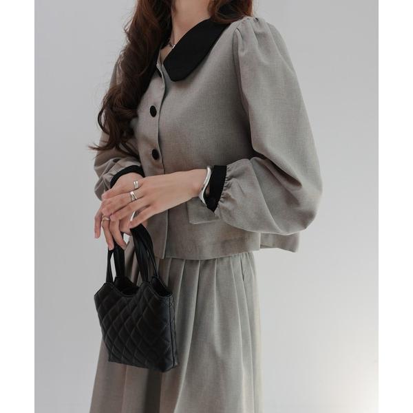 セットアップ 風合いを、楽しむ。2点セットアップカラーコントラストの襟付きジャケット＆ロング・ワンピ...