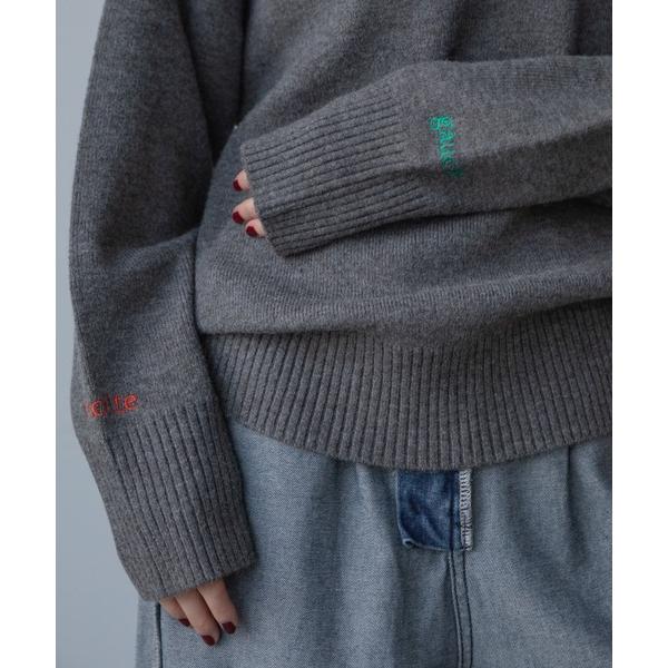 ニット セーター 袖ロゴ刺繍ニットプルオーバー/新色追加 レディース メンズ