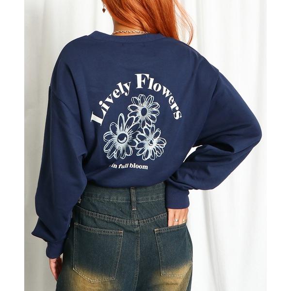 トレーナー スウェット 「ドローコード×花ラメプリント」レディース 裏毛クロップドスウェット トレー...