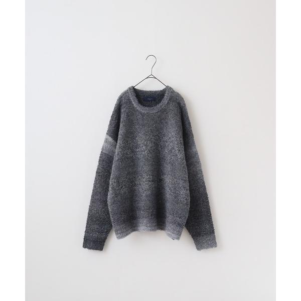 セーター ニット WS select ブークレ段染めグラデーションボーダー オーバーサイズクルーニッ...