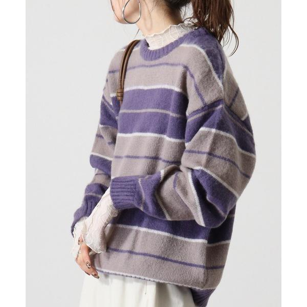 セーター ニット WS select 起毛 ボーダーオーバーサイズクルーニット メンズ レディース