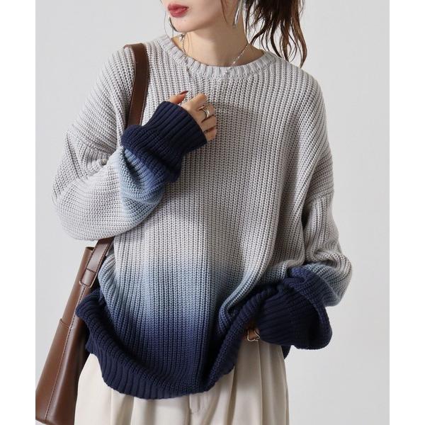 セーター ニット WS select グラデーション染めオーバーサイズ畦クルーニット メンズ レディ...