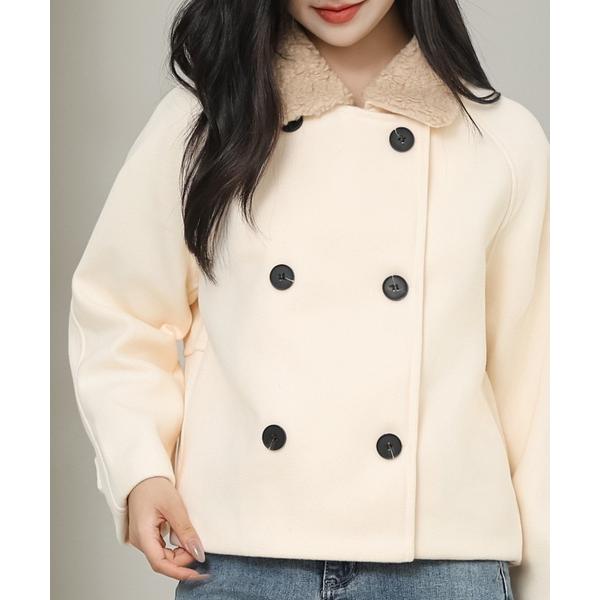 ステンカラーコート コート ボアカラー ダブルブレストショート 厚手 ジャケット レディース