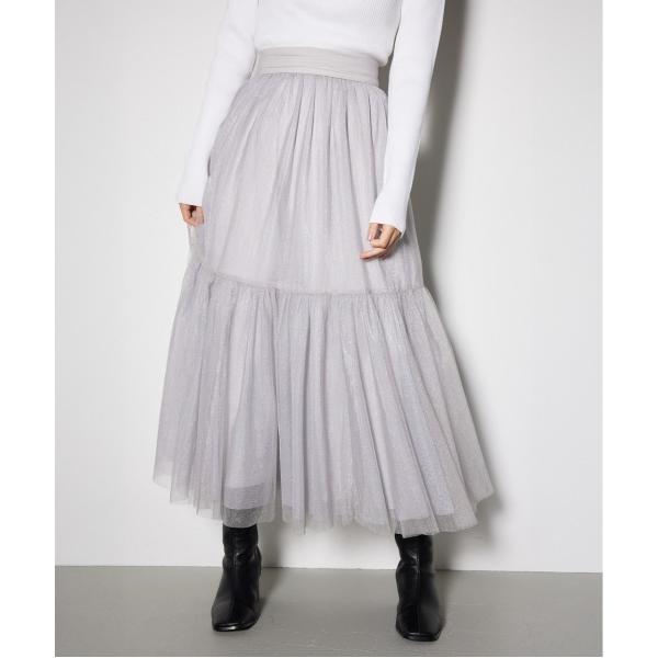 スカート 配色チュールティアードスカート