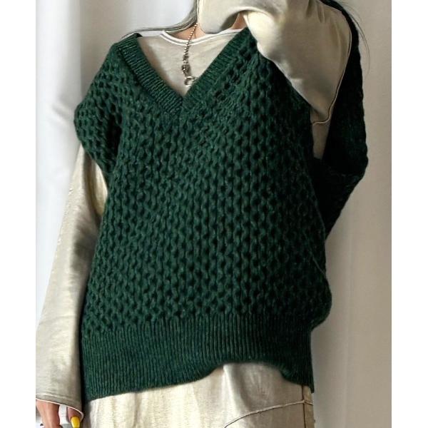 ベスト ジレ V NECK MINI CABLE VEST レディース