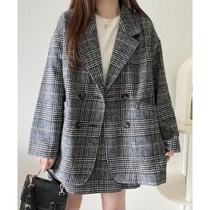 ジャケット テーラードジャケット グレンチェックダブルブレスト