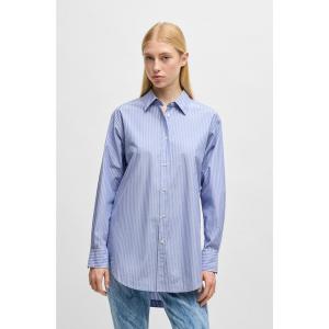 ブラウス シャツ リラックスフィット コットンブレンド ポプリン ストライプ ブラウス レディース