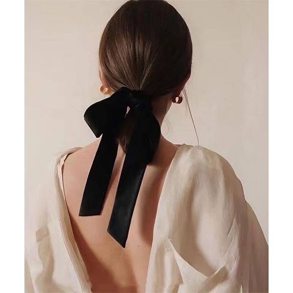シュシュ 「float」ベロア ロング リボン シュシュ