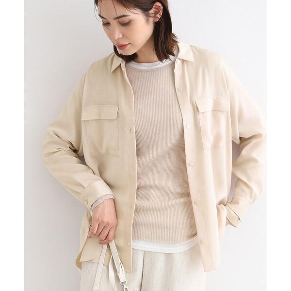 ブラウス シャツ 「洗える／UVケア」スエード調サテンワークシャツブラウス レディース
