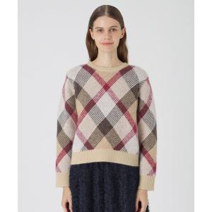 ニット セーター ヘアリークレストブリッジチェックジャカードプルオーバー レディース