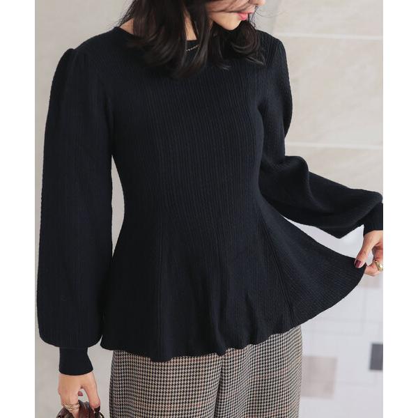 ニット セーター ぽわん袖ペプラムリブニットトップス レディース