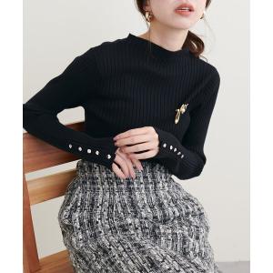 ニット 袖口べこべこ釦プチハイリブニット レディースの商品画像