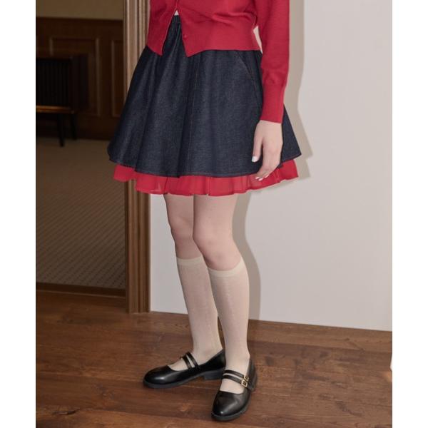 デニムスカート bi-color denim mini skirt/配色デニムミニスカート