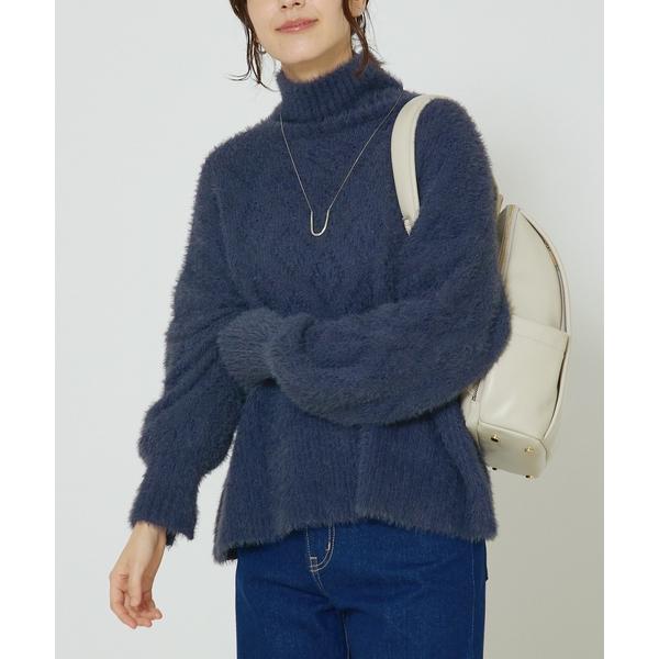 ニット セーター シャギーミックスダイヤ柄タートル/冬服 レディース