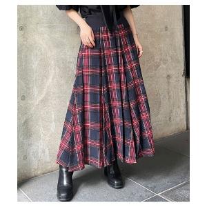 スカート 「GALENA」チェック柄フレアロングスカート