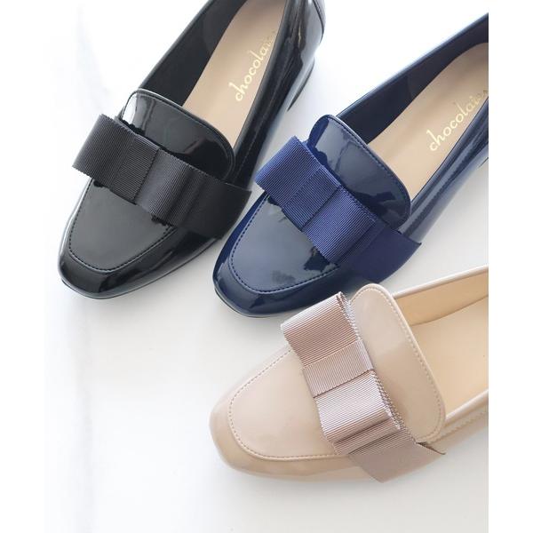 ローファー 晴雨兼用 グログランリボン エナメルローファーパンプス「日本製」 レディース