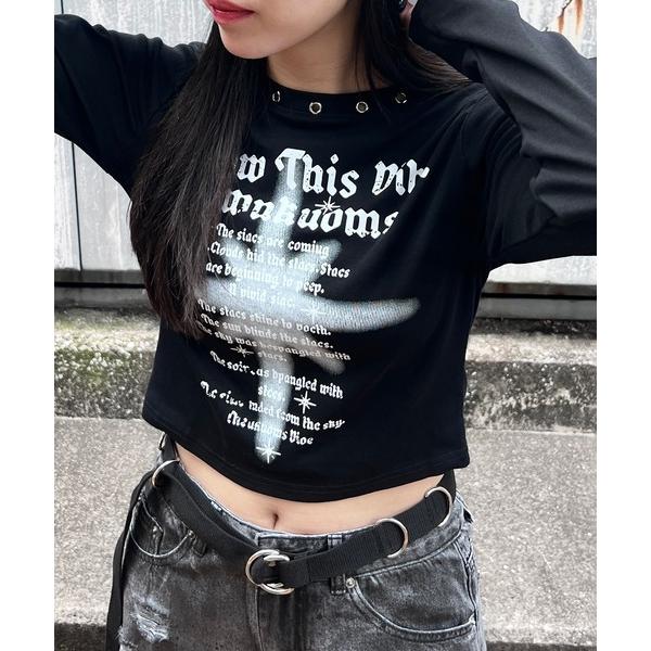 tシャツ ハトメネックデザインロンT レディース