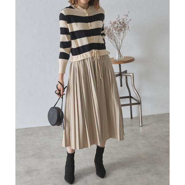 ワンピース ボーダーニットドッキングプリーツワンピース