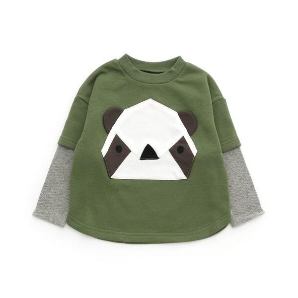 tシャツ パンダ＆ライオン幾何切り替えトレーナー キッズ 子供服 男の子 女の子