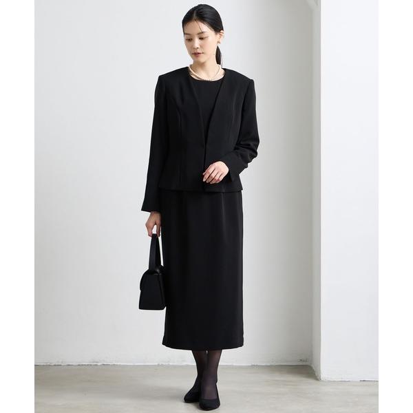 セットアップ 「喪服・礼服」マシンウォッシャブル ノーカラーVネックジャケット・ウエストタックタイト...