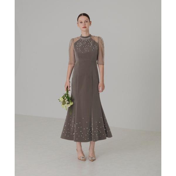 ドレス 「LEJA」シアースリーブパールビジューベロアマーメイドドレスワンピース美脚効果結婚式 パー...