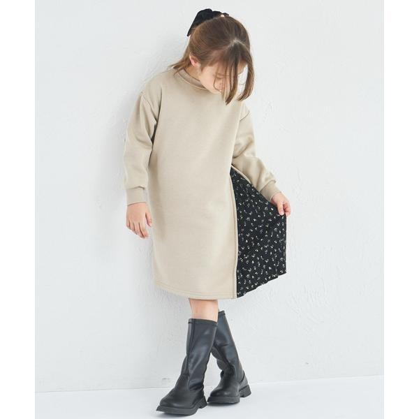 ワンピース 「ぬくふわ」裏起毛 サイドプリーツ ドッキング ワンピース キッズ 子供服 女の子