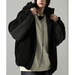 コート ジャケット 「Alfred Alex」ラバーロゴ ビッグハイネックフードボアブルゾン メンズ レディース