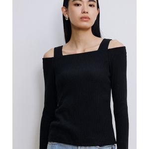 tシャツ カップ付きストラップオフショルダー 長袖 レディース