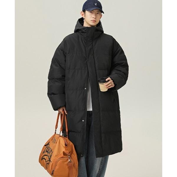 ダウンジャケット ダウン オーバーサイズフード付きロングダウンジャケット メンズ レディース