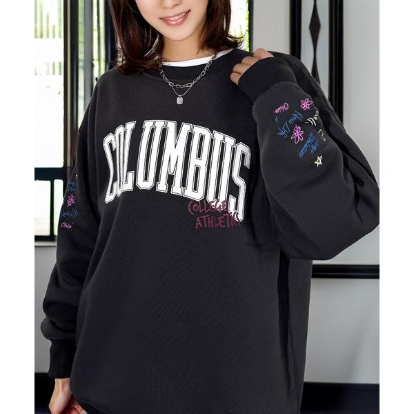 トレーナー スウェット 袖も映える グラフィック 暖か 裏起毛 スウェット トレーナー 韓国 レディ...