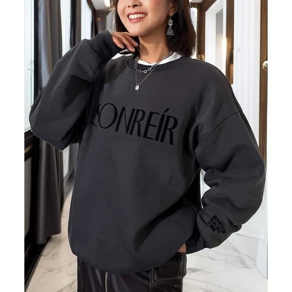 トレーナー スウェット 暖か ふんわり 裏起毛 フロッキー ロゴ スウェット トレーナー 韓国ファッ...