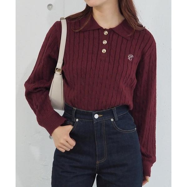 ニット セーター 「選べる2デザイン」ケーブルニットポロプルオーバー レディース