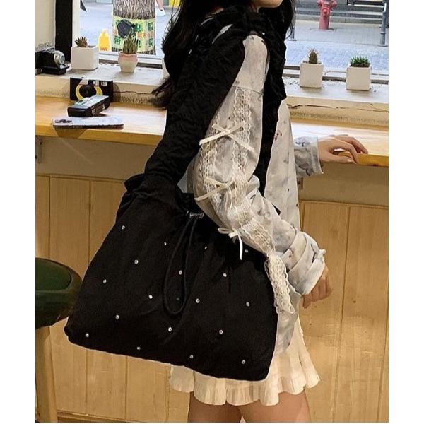 ショルダーバッグ バッグ ラインストーン付き　ドローコード 巾着バッグ レディース