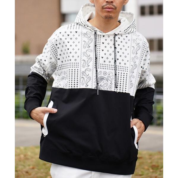 パーカー (RM)「LUXE/R GOLF」ストレッチ ブロード ペイズリー柄 バイカラー フード ...