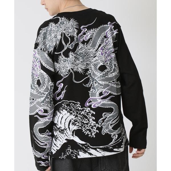 tシャツ 和柄 デザイン 龍 鯉 鳳凰 長袖 ロングスリーブ プリントTシャツ 和風景 メンズ