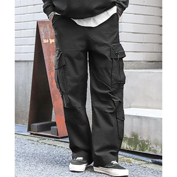カーゴパンツ レーヨン×ナイロンワイドカーゴパンツ メンズ レディース