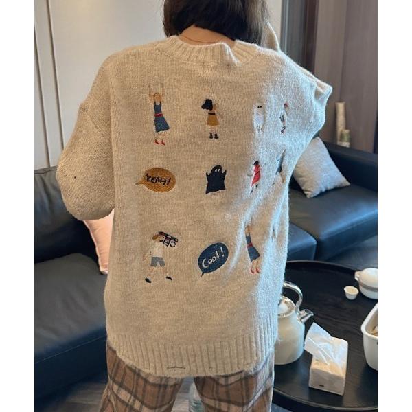 tシャツ アニメ刺しゅうざっくりニットダメージニットプルオーバー レディース