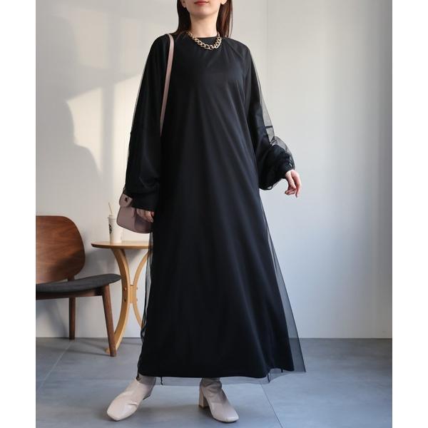 ワンピース チュールドッキングワンピース/ランタンスリーブ/秋冬