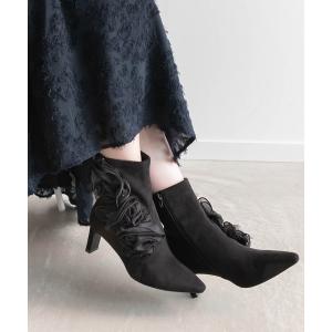 ブーツ ローズモチーフショートブーツ レディース