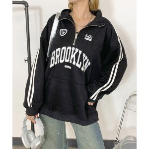 トレーナー スウェット ハーフジップロゴビッグトレーナー レディース