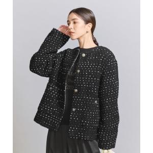 ジャケット ノーカラージャケット ドットジャカード ノーカラージャケット レディース