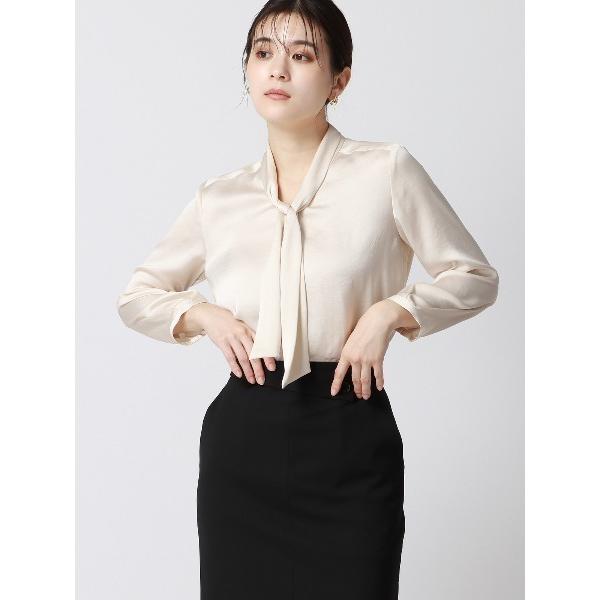 ブラウス シャツ アスコットタイブラウス 8分袖 ハンドウォッシュ ヴィンテージサテン 無地 レディ...